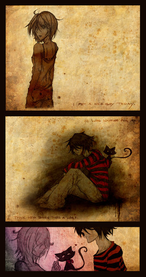 boy,girl and black cat boy,girl and black cat